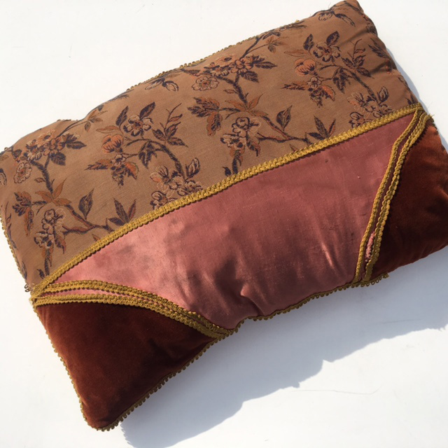 CUSHION, Victorian Floral - Dusty Pink & Rust Velvet